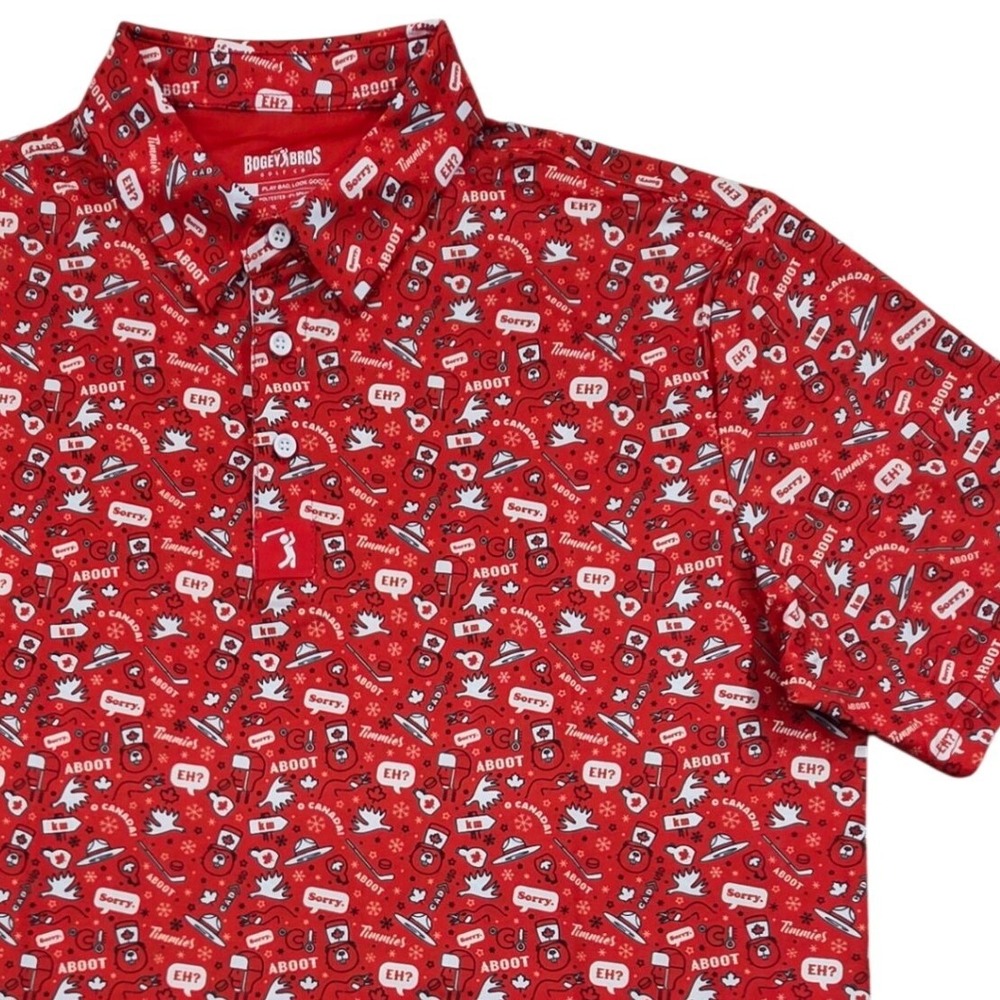Bogey Bros Canadian Theme AOP Performance Golf Polo Shirt Canada Red Mens Large